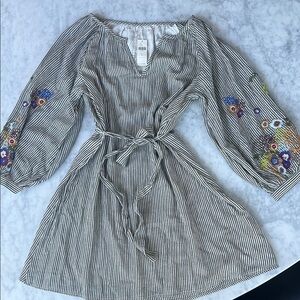 Featherbone by anthropologie Striped Dress with Embroidered Sleeves NWT small